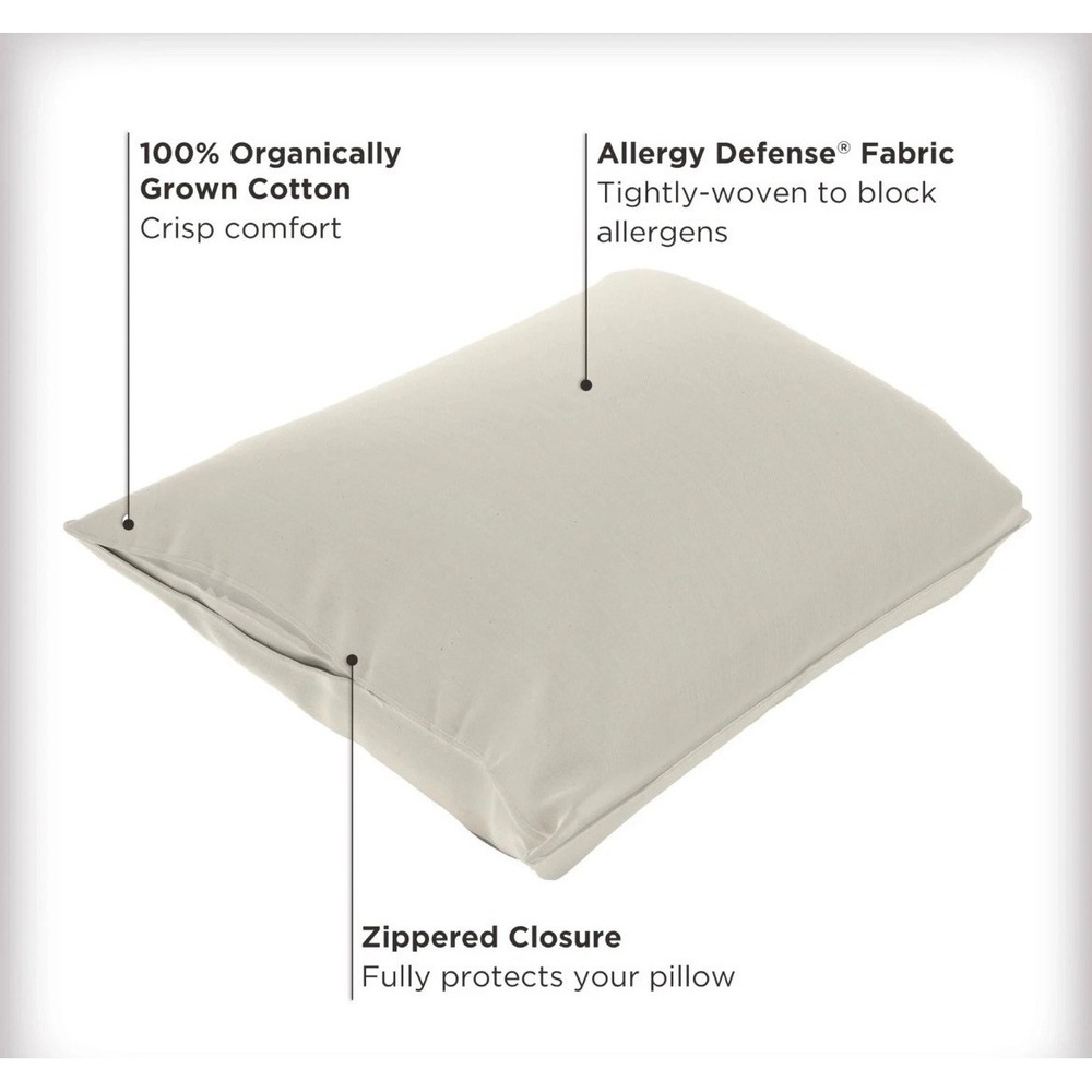 Allerease Pillow Protector Unisex S White NEW Organic Cotton Allergy Defense - Picture 2 of 9